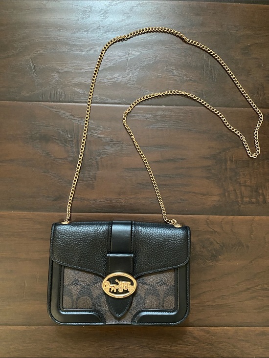 Coach Handbags - Coach Georgie Crossbody Gold Chain Monogrammed Brown Black 7287